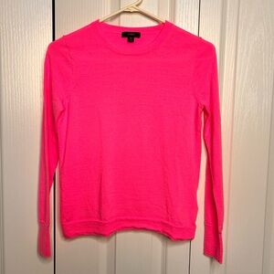 J. Crew Women’s Crew Neck Bright Pink Wool Sweater Long Sleeve XS Lightweight‎